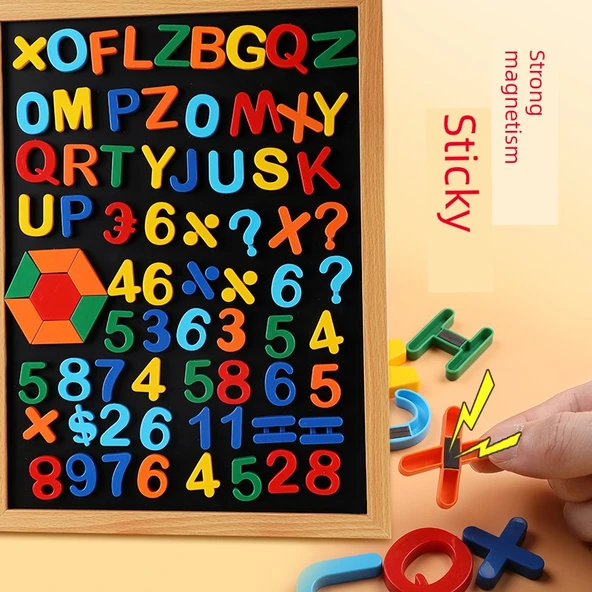 Manyetik Harfler Sayılar Semboller Eğitim Çıkartmaları - 137 Parça Küçük Tam Set + 40x60 cm Orta Kara Tahta ve Stand ile - 2