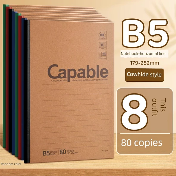 Kahverengi Deri Defter - B5 - 80 Sayfa - 8 Kitap