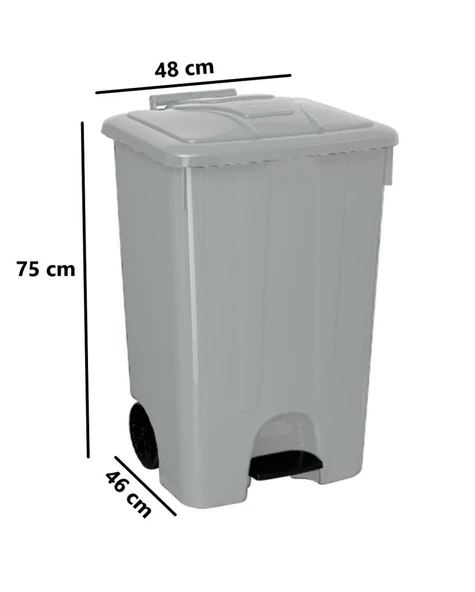 Omnipazar SY-4265 Gri 85 lt Köşeli Pedallı Tekerlekli Çöp Kovası - 2