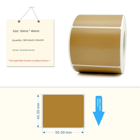 Kahverengi Karton Kendinden Yapışkanlı Termal Etiket - 50mm x 40mm - 500 Adet Yatay