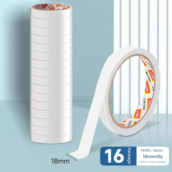 Çift Taraflı Yapışkan Bant - 16 Paket - 18mm Genişlik - 10 Yards Uzunluk