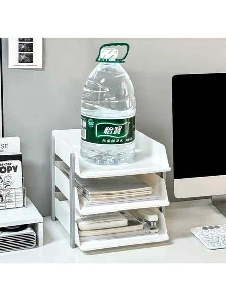 Ofis Masa Düzenleyici - Beyaz Gri 2+4 Katmanlı Raf Kombinasyonu - 4