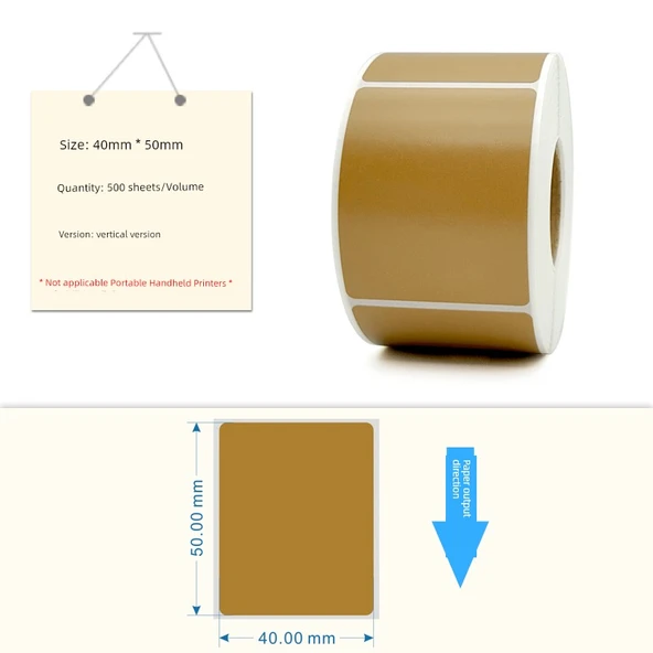 Kahverengi Karton Kendinden Yapışkanlı Termal Etiket - 40mm x 50mm - 500 Adet Dikey