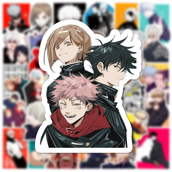 50 Karikatür Büyü Savaş Sticker Seti - Valiz Bilgisayar Telefon Kılıfı Kask - Jujutsu Kaisen