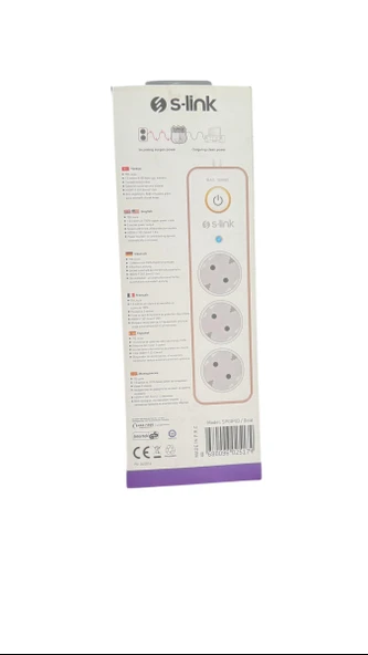 S-Link SpgIP03/G 1.5m 3x1.5mm 100% Bakır 750 Joule 3 Lü Anahtarlı Akım Korumalı Priz - 2
