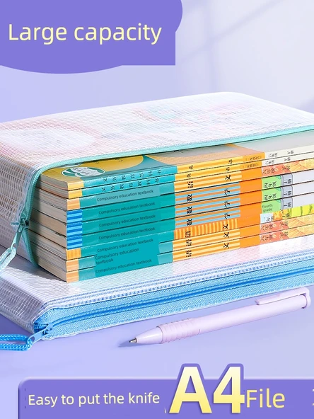 A5/A4 Şeffaf Dosya Çantası - Sıcak Öneri/Kalın/A4-Makaron Renk/10 Paket - 3