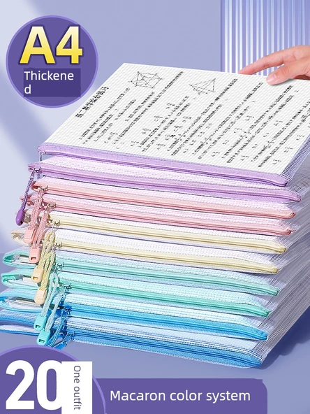 A5/A4 Şeffaf Dosya Çantası - Sıcak Öneri/Kalın/A4-Makaron Renk/10 Paket - 7