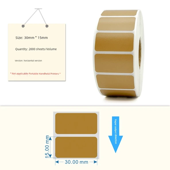 Kahverengi Karton Kendinden Yapışkanlı Termal Etiket - 30mm x 15mm - 2000 Adet Yatay