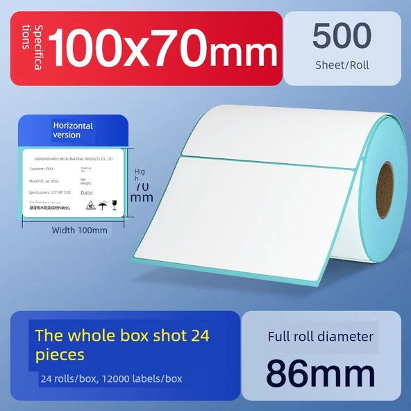 Termal Etiket Kağıdı - 100x70mm - 500 Adet/Rulo Yatay Versiyon