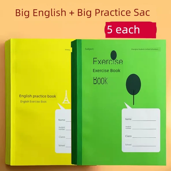 Öğrenci Alıştırma Defteri - Büyük Boy - 5 İngilizce Defter + 5 Alıştırma Defteri