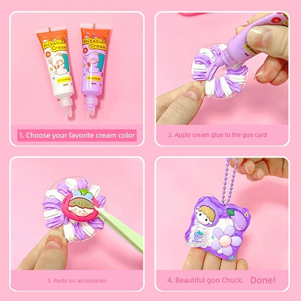 DIY Karikatür Krem Yapıştırıcı Çıkartma Seti - Karışık 40 Parça - Nokta Yapıştırıcı ve Depolama Varili - 9