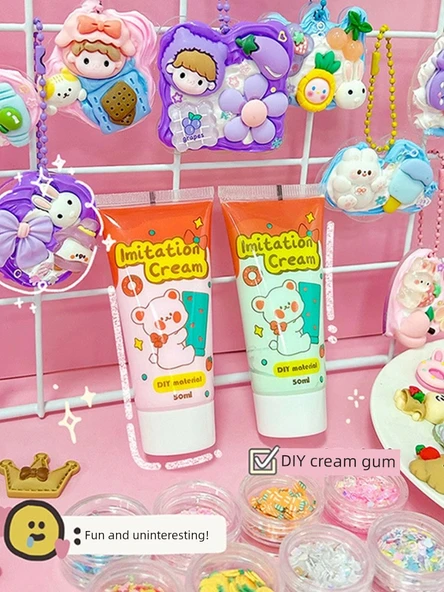 DIY Karikatür Krem Yapıştırıcı Çıkartma Seti - Karışık 40 Parça - Nokta Yapıştırıcı ve Depolama Varili - 4