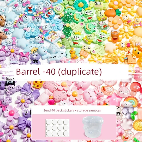 DIY Karikatür Krem Yapıştırıcı Çıkartma Seti - Karışık 40 Parça - Nokta Yapıştırıcı ve Depolama Varili