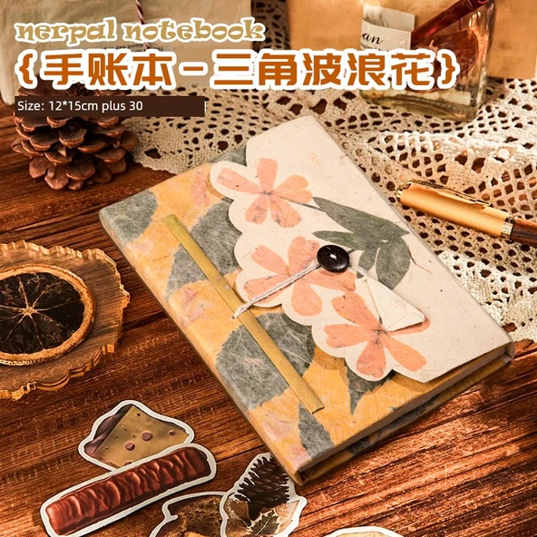 El Yapımı Bitkisel Kağıt Defter - Orta Boy [Kalınlaştırılmış 30] Üçgen Dalga Çiçek (12*15cm)