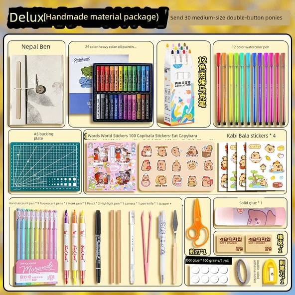 El Yapımı Bitkisel Kağıt Defter - Deluxe El Yapımı Malzeme Paketi - 30 Orta Boy Düz Beyaz Çiçekler ve Bitkiler - Rastgele Stil