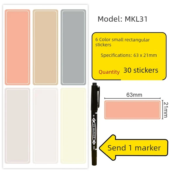 Mutfak Baharat İndeks İşaretleyici Yapışkan Etiketler - 2 Paket Açık 6 Renk 21*63mm/Toplam 60 Etiket