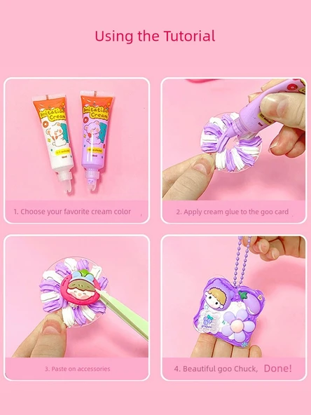 DIY Karikatür Krem Yapıştırıcı Çıkartma Seti - Karışık 40 Parça - Nokta Yapıştırıcı ve Depolama Varili - 5