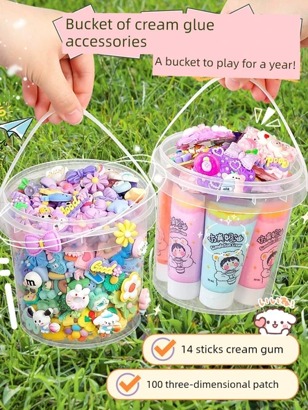 DIY Karikatür Krem Yapıştırıcı Çıkartma Seti - Karışık 40 Parça - Nokta Yapıştırıcı ve Depolama Varili - 2