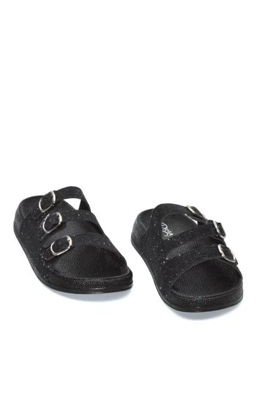 Kadın Siyah Simli Üç Toka Günlük Anatomik Terlik - 4