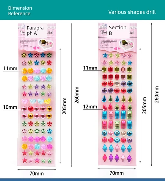 DIY Kristal Çocuk Stickerları - Kalp Yuvarlak Kare Erguvan Çiçeği Yıldız Kelebek Her Biri Tek Matkap Altı - 7