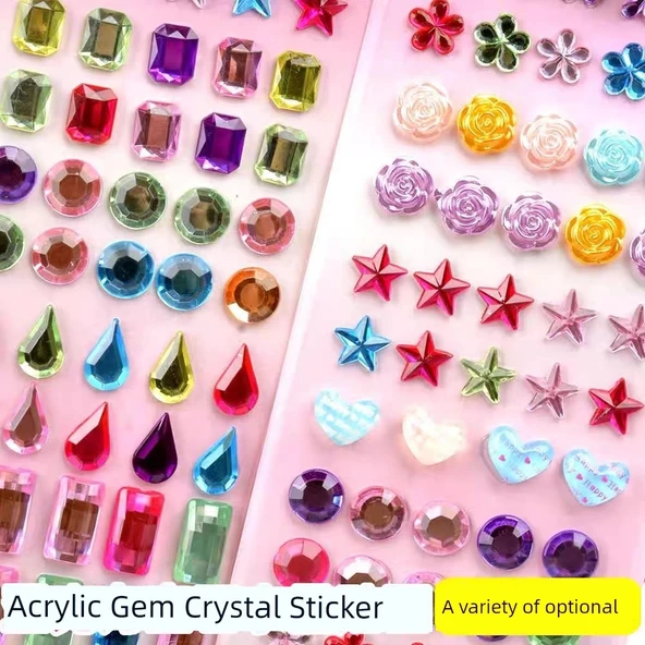 DIY Kristal Çocuk Stickerları - Kalp Yuvarlak Kare Erguvan Çiçeği Yıldız Kelebek Her Biri Tek Matkap Altı - 2