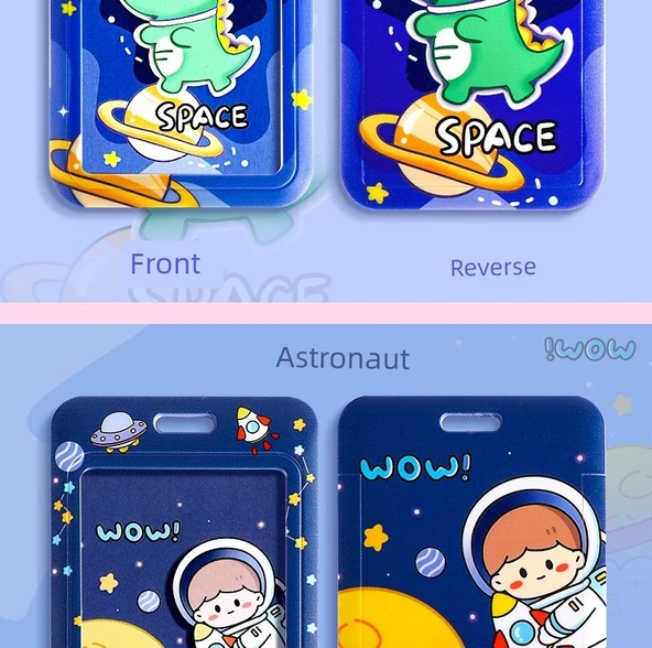 Sevimli Okul Kart Tutucu Anahtarlık - Kısa Deri İp Astronot - 11