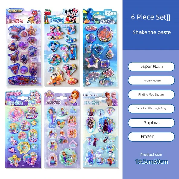 3D Prenses Elsa Sticker Seti - Sallanan Su Macunu Buz ve Kar Sophia Sihirli Uçuş Süper Mickey Su Altında