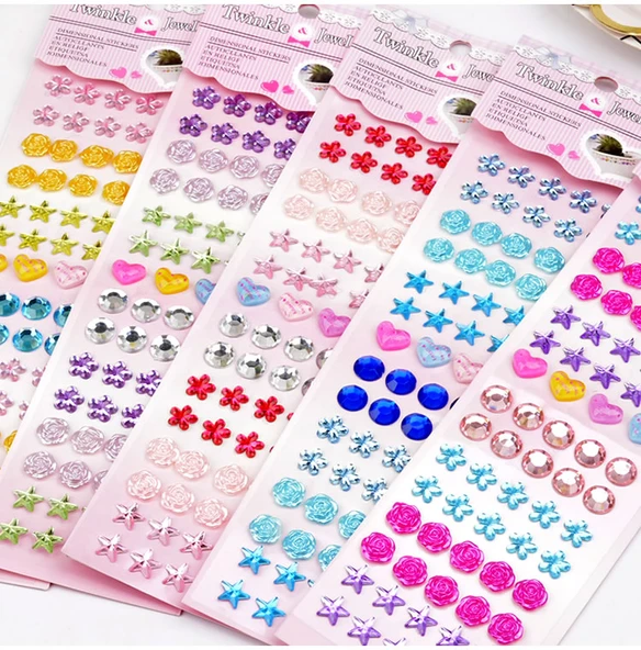 DIY Kristal Çocuk Stickerları - Kalp Yuvarlak Kare Erguvan Çiçeği Yıldız Kelebek Her Biri Tek Matkap Altı - 9