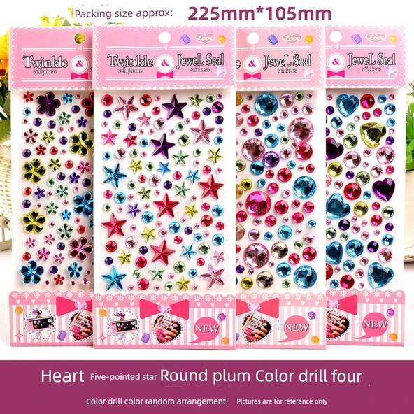 DIY Kristal Çocuk Stickerları - Dört Yıldız İçin Bir Büyük Renkli Elmas
