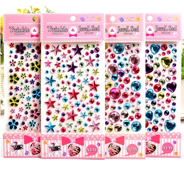DIY Kristal Çocuk Stickerları - Kalp Yuvarlak Kare Erguvan Çiçeği Yıldız Kelebek Her Biri Tek Matkap Altı - 12
