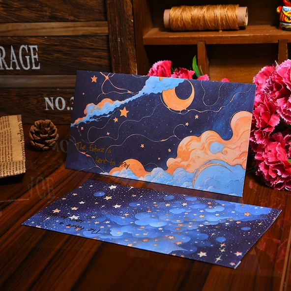 Zarif Mektup Kağıdı ve Zarf Seti - Yıldız Tasarım - 2 Paket 8 Zarf + 16 Mektup Kağıdı + 12 Mühürleme Stickerı - 2