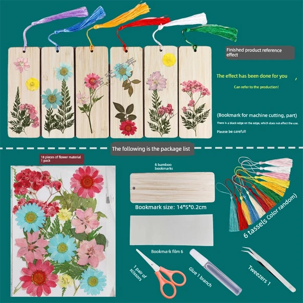 DIY Bitki Örneği Ayraç Malzeme Paketi - 18 Çiçek - 6 Ayraç-Malzeme Paketi D