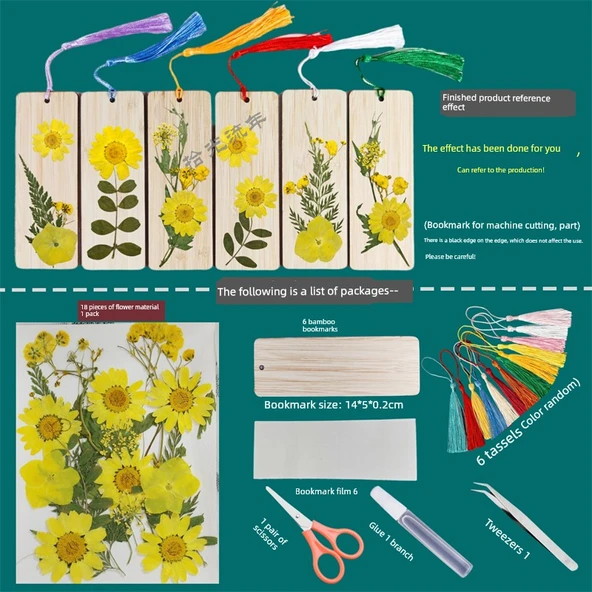 DIY Bitki Örneği Ayraç Malzeme Paketi - 18 Çiçek - 6 Ayraç-Malzeme Paketi L