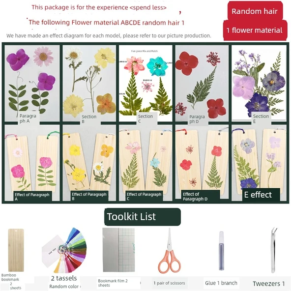 DIY Bitki Örneği Ayraç Malzeme Paketi - 5 Çiçek - 2 Ayraç Deneyim Paketi (Lütfen Çekimdeki Resme Bakın)
