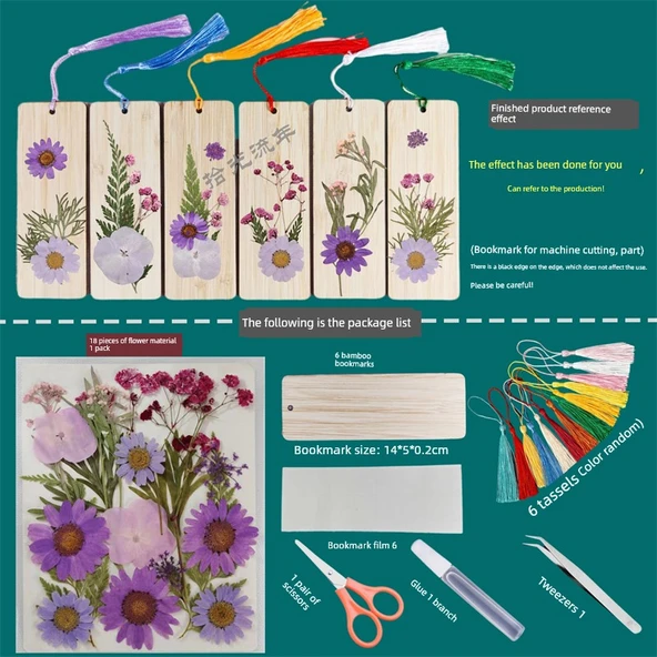 DIY Bitki Örneği Ayraç Malzeme Paketi - 18 Çiçek - 6 Ayraç-Malzeme Paketi A