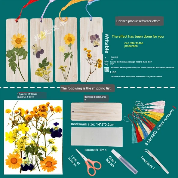 DIY Bitki Örneği Ayraç Malzeme Paketi - 12 Çiçek - 4 Ayraç Malzeme Paketi Suit D