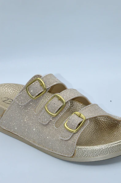 Kadın Gold Simli Üç Toka Günlük Anatomik Terlik - 3