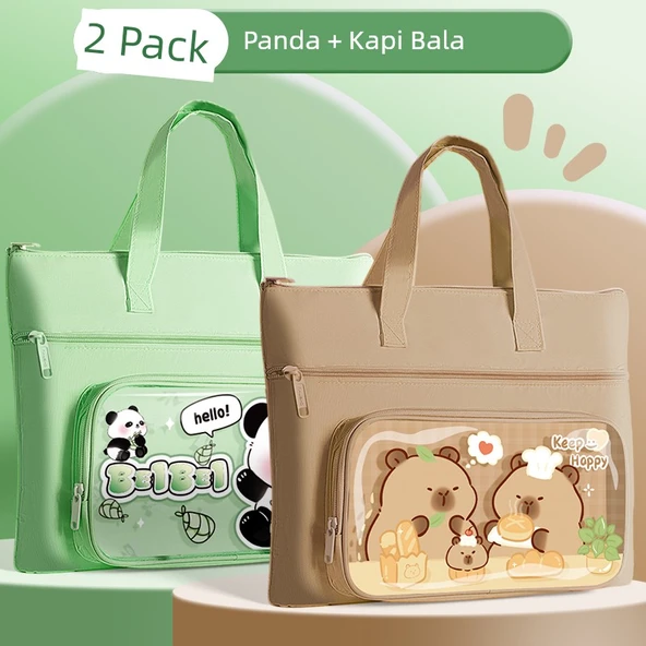 Çocuklar için 3 Katmanlı Büyük Kapasiteli Kitap Çantası - Kabi Bala ve Panda