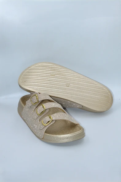 Kadın Gold Simli Üç Toka Günlük Anatomik Terlik - 5