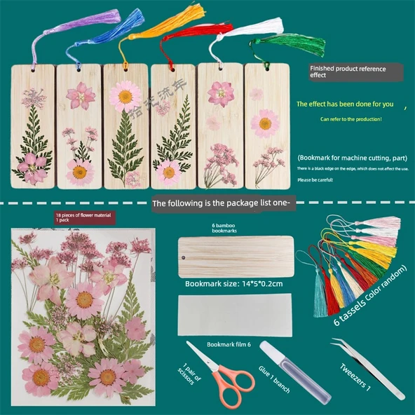 DIY Bitki Örneği Ayraç Malzeme Paketi - 18 Çiçek - 6 Ayraç-Malzeme Paketi E