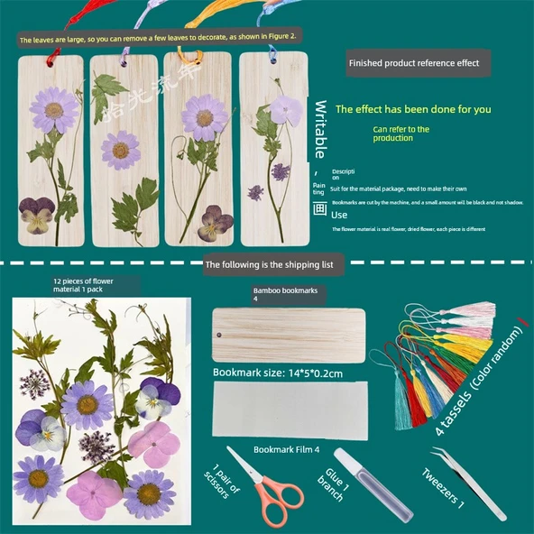 DIY Bitki Örneği Ayraç Malzeme Paketi - 12 Çiçek - 4 Ayraç Malzeme Paketi Suit L