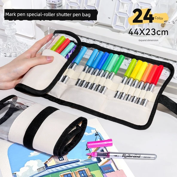 Akrilik Marker Kalemi - Yumuşak Uç - 24 Renk - Rulo Çanta