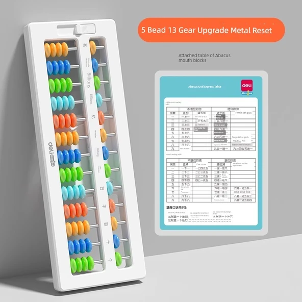 Eğitici Abaküs - Tek Tuşla Sıfırlama - 5 Boncuk - 13 Dişli Yükseltme Metal - Formül Tablosu ile