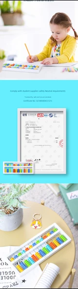 Eğitici Abaküs - Tek Tuşla Sıfırlama - 5 Boncuk - 13 Şık Pudra Pro Abaküs - Ekli Tablo - 9