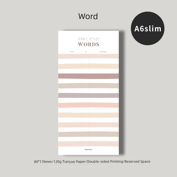 A6slim Fonksiyonel Not Defteri - Morandi - Kelime Yazma (50 çift taraflı)