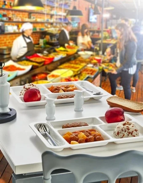 Omnipazar SY-5120 6 Adet Beyaz Kırılmaz Tabldot Tabak Tepsi 5 Bölmeli - 2