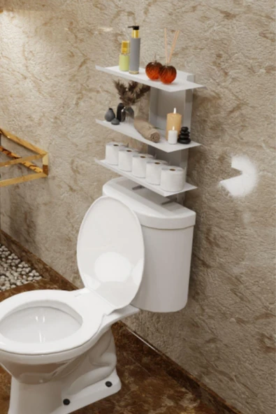 Risingmaber Beyaz Klozet Üstü Raf, Organizer Tuvalet Kağıtlık ve WC Tuvalet Banyo Düzenleyici MT116B - 2