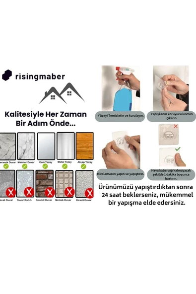 Risingmaber 10 Adet Ultra Güçlü Yapışkanlı Kanca, Şeffaf Yapışkanlı Mutfak Banyo Askısı, MT114 - 6