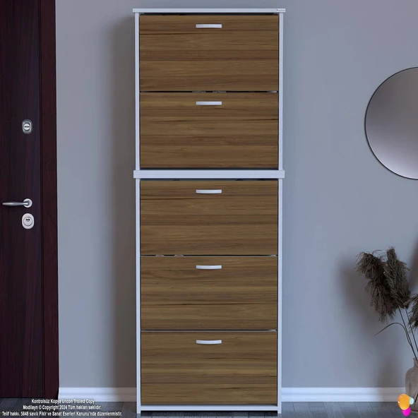 Modilayn VERVE Antre 72x194x 26 cm lik 5 Düşer Kapak 10 Göz Bölmeli Ayakkabılık - Resim 3