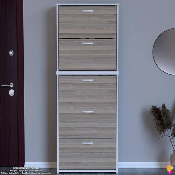 Modilayn VERVE Antre 72x 194 x 26 cm 5 Düşer Kapak 10 Göz Bölmeli Ayakkabılık - Resim 3